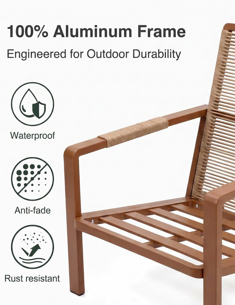 Aluminum Patio Set, 2 Chairs & Side Table, Washable Cushions, Beige (3 Pi...