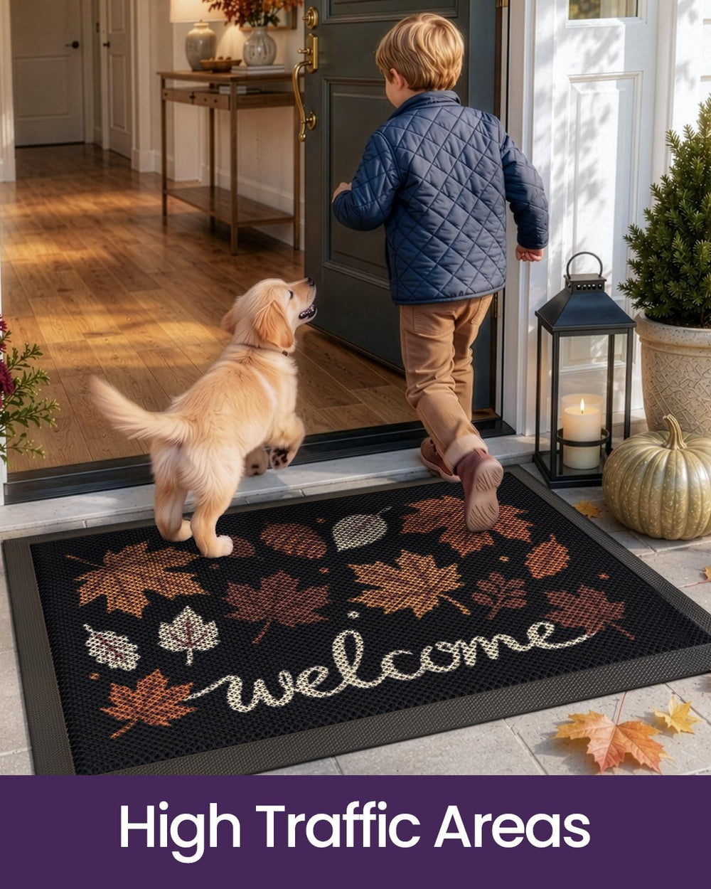DEXI Fall Front Door Mat Outside Entrance, 24x36 Pinecone Maple Leaves