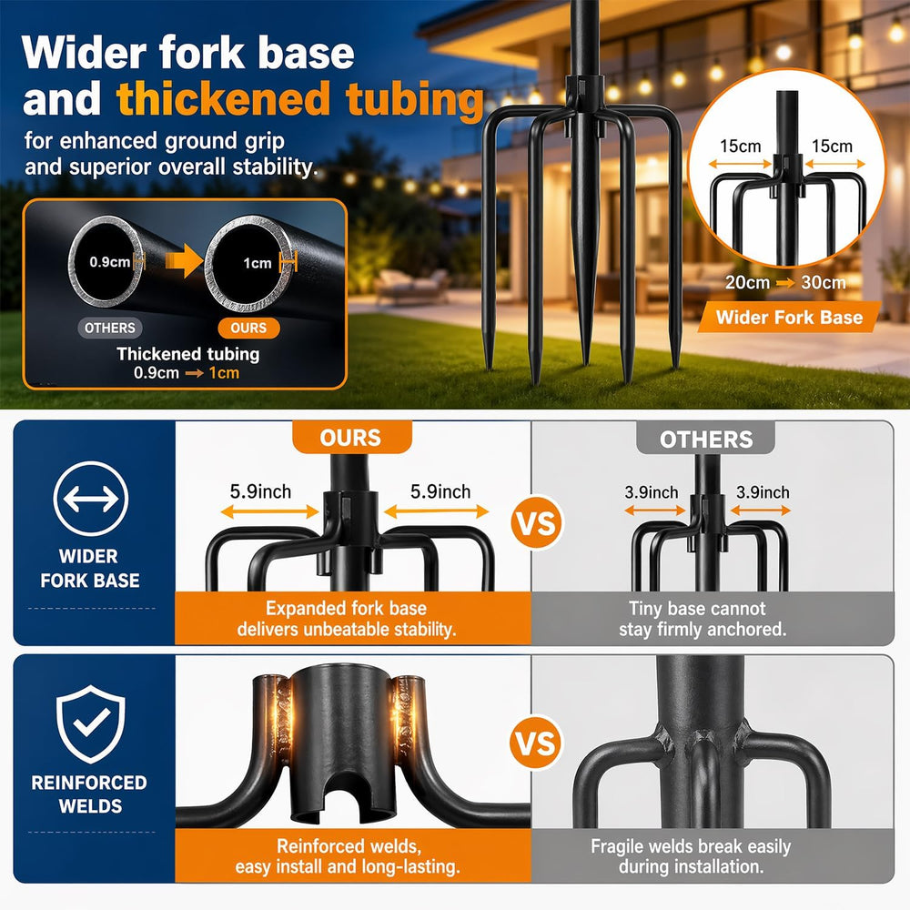 MuliVid 6 Pack 9FT String Light Poles for Outdoor,Metal Lights Hanging Pole O...