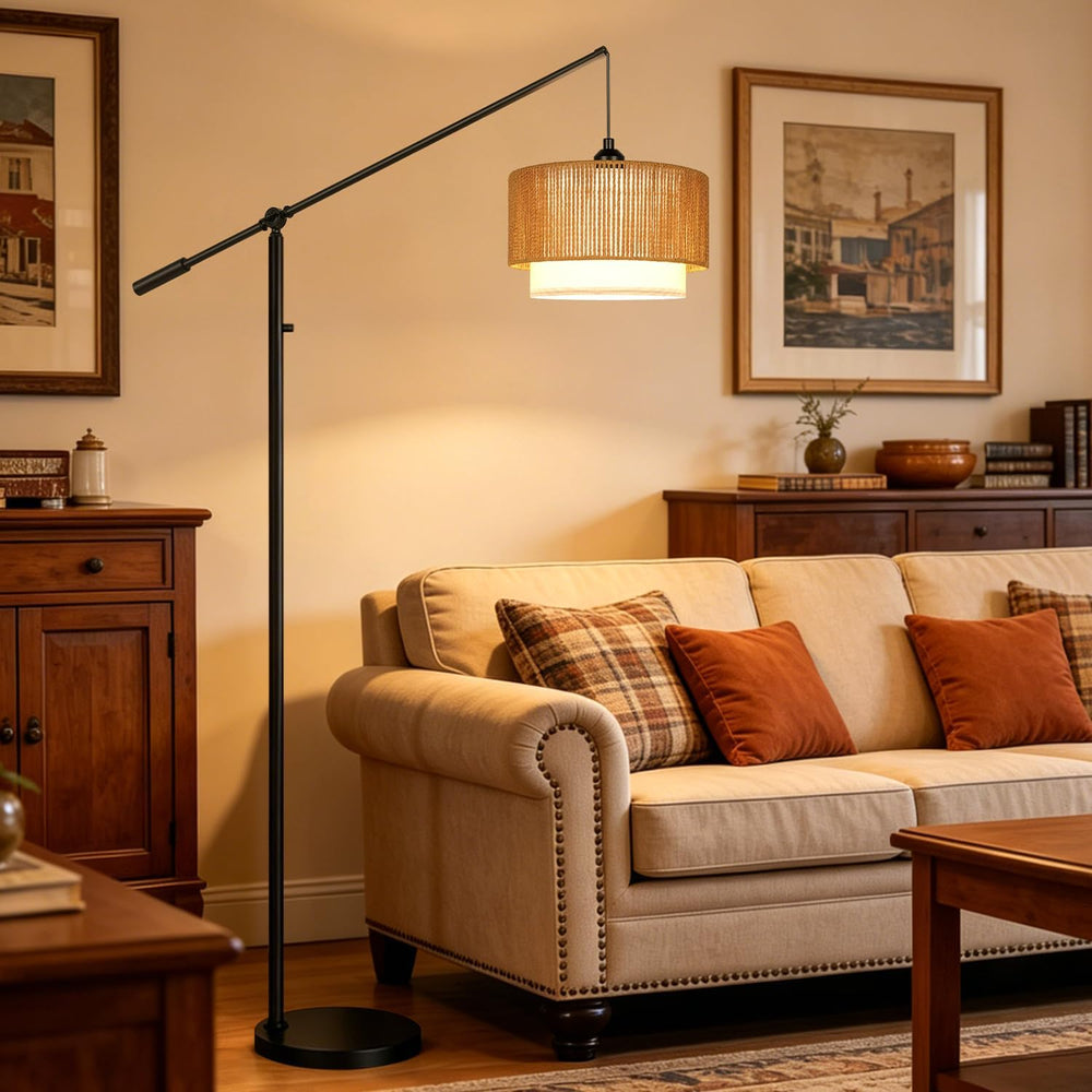 【Upgraded】Boho Dimmable Floor Lamps with Adjustable Swing Arm, 1100 Lumens Bu...