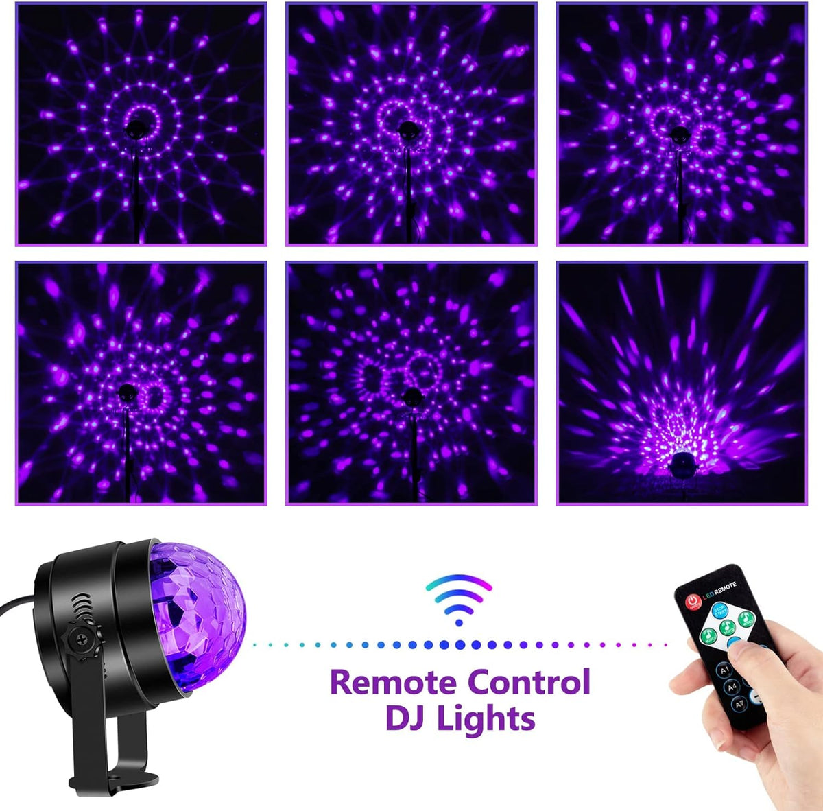 Litake UV Black Lights for Glow Party, 6W LED Disco Ball Strobe Lights for Dark Party Supplies, Sound Activated with Remote Control, Dj Light for Halloween Xmas Birthday Party Home Decorations, 2 Pack