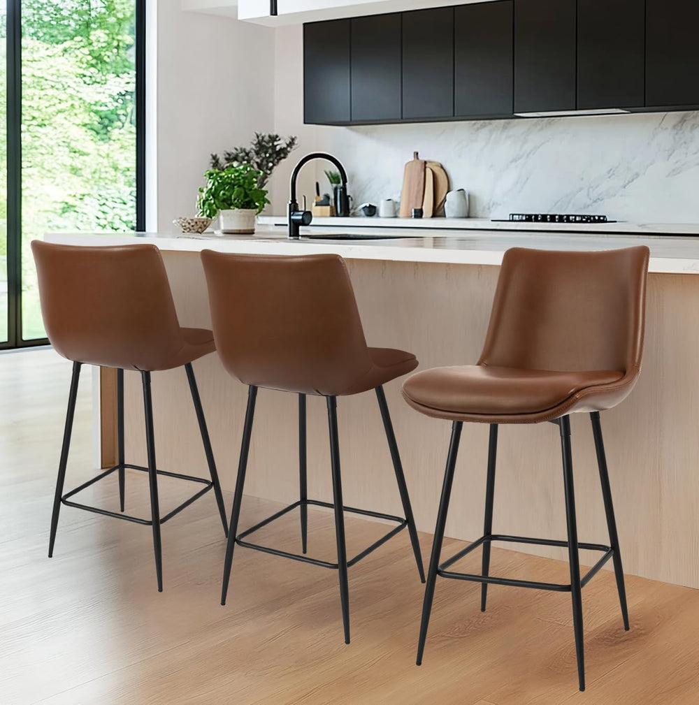 Counter Height Bar Stools Set of 3, FSC Certified Upholstered Faux Leather Ba...