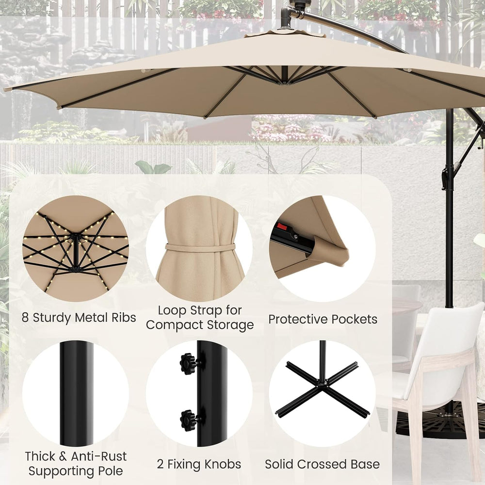 Tangkula 10FT Solar Offset Umbrella, Tilted Cantilever Hanging Umbrella with ...