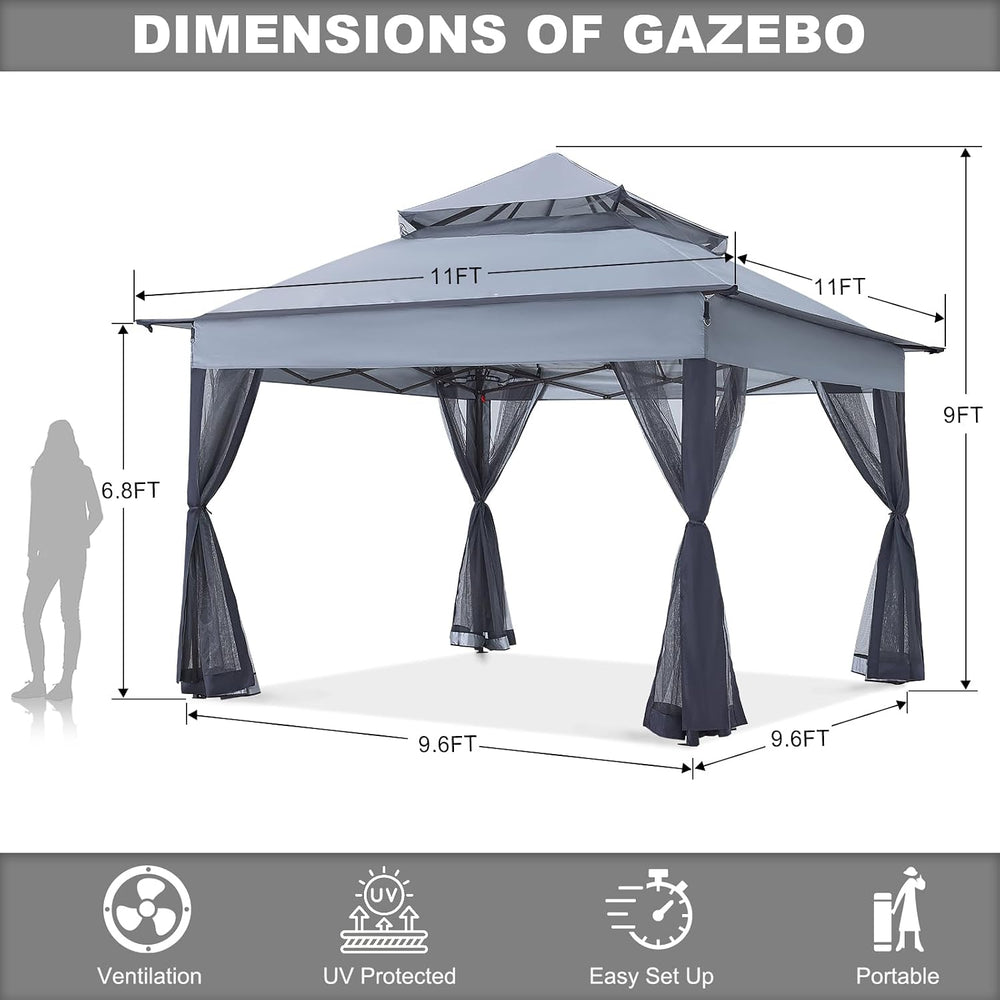 ABCCANOPY Pop Up Gazebo 11x11 with Mosquito Netting, Dark Gray