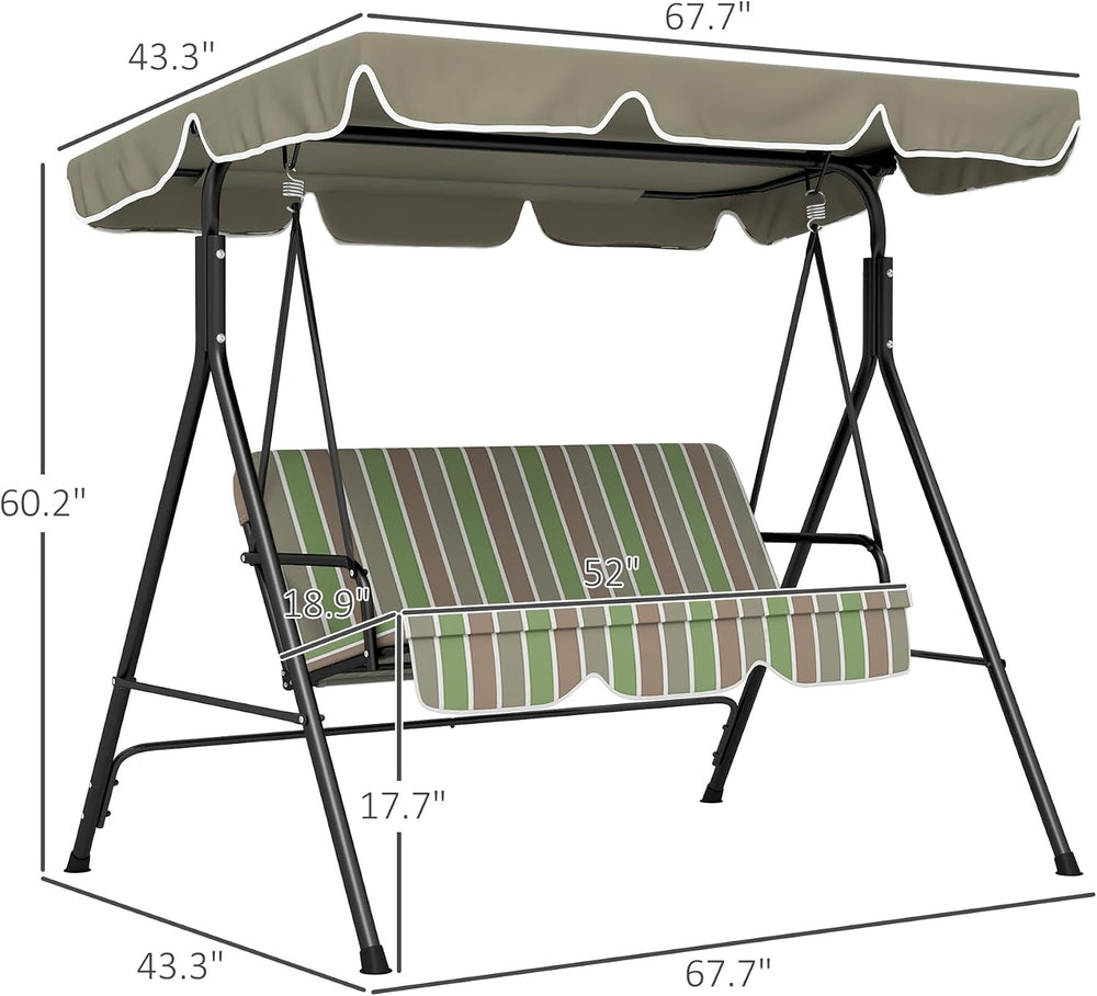 Outsunny 3-Person Porch Swing w/Stand Adjustable Tilt Canopy, Beige/Green