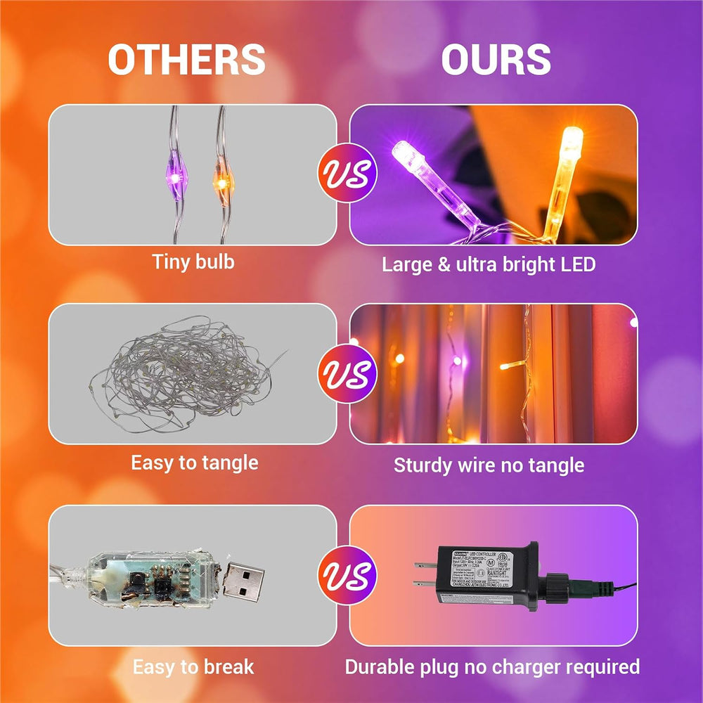 YEGUO 300 LED Orange and Purple Halloween Lights, Curtain Lights Plug in, 8 M...