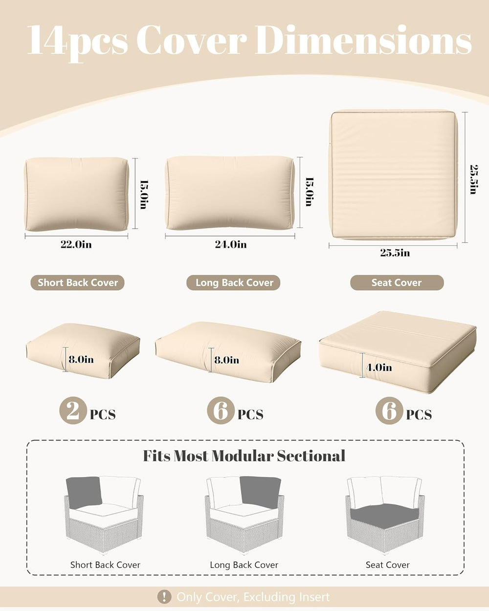 14 Pcs Outdoor Cushion Slipcovers Outdoor Patio Cushion Covers Replacement Wa...