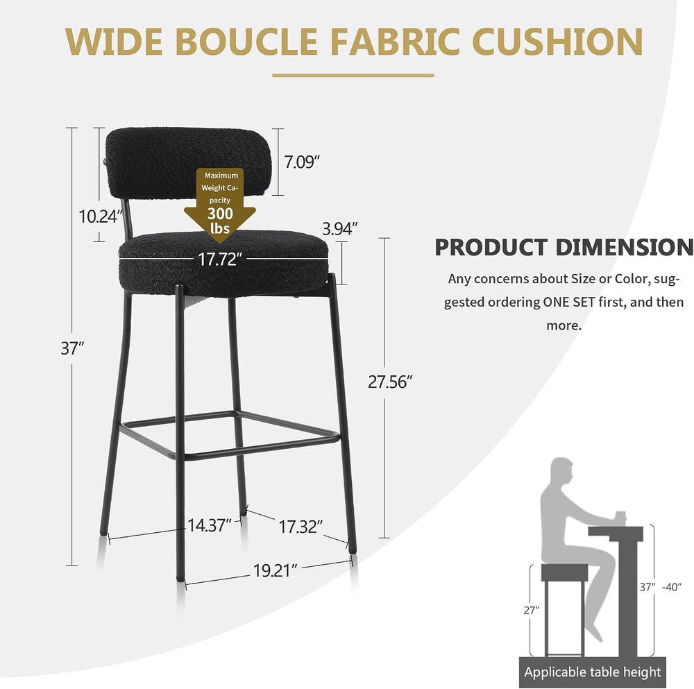 DYHOME Bar Stools Set of 2,Black 28 inch Counter Height Bar Stools with Curve...