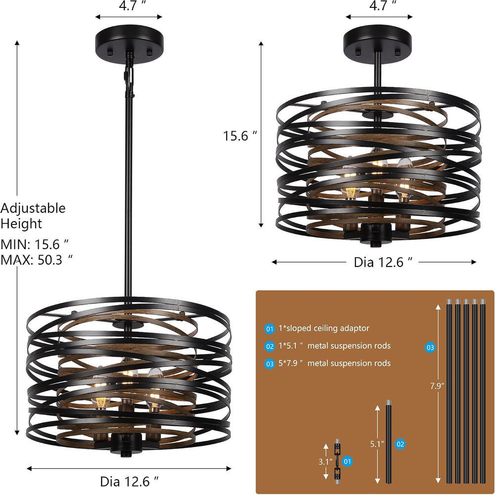 12.6'' Farmhouse Chandeliers for Dining Room, 3-Light Industrial Meta...