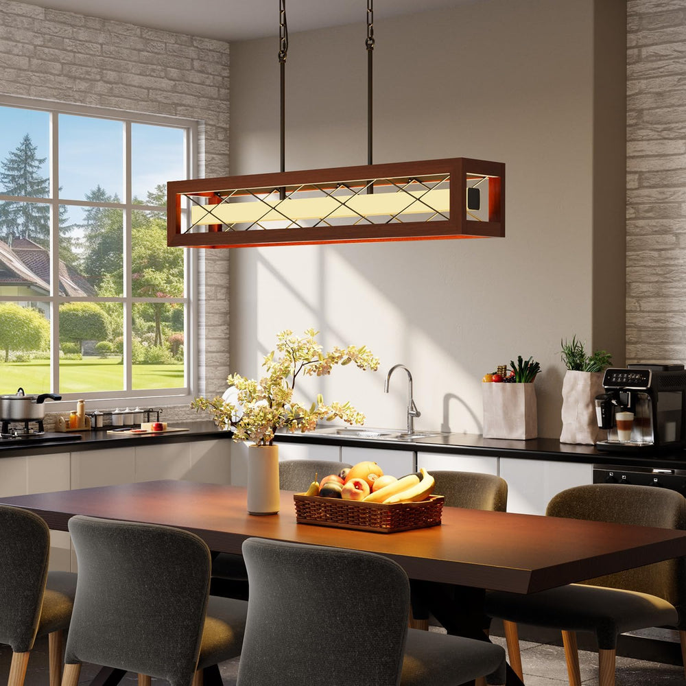 39.4" Wood Kitchen Island Lighting, Farmhouse Dining Room Light Fixture 34W
