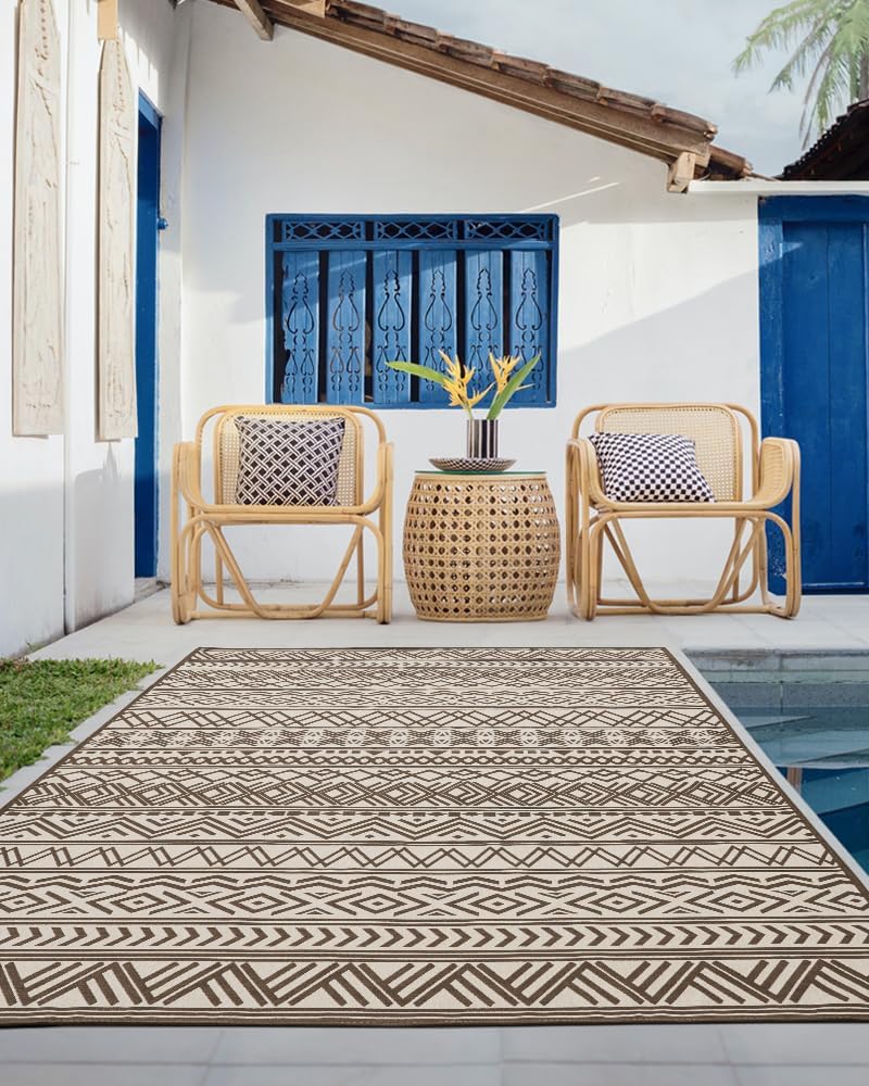 Outdoor Rug Carpet 9x12 ft, Flatweave Textured Outdoor Patio Rug Non Slip Ind...