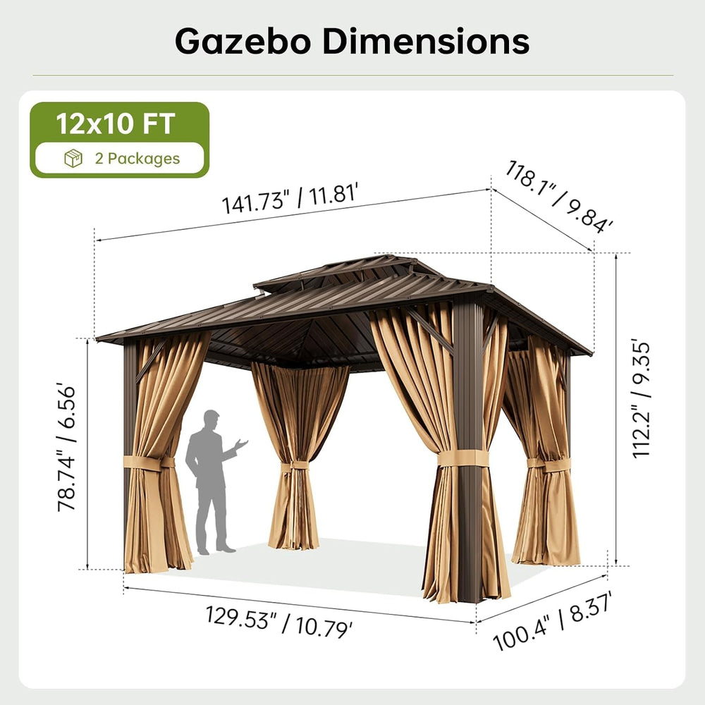 10x12FT Hardtop Gazebo Brown