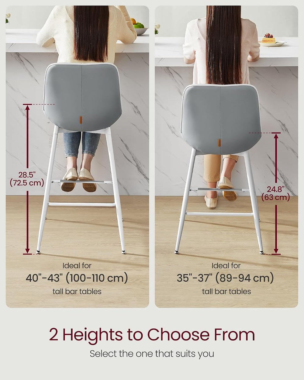 VASAGLE Bar Stools Set of 2, Counter Height, with Back, 24.8-Inch