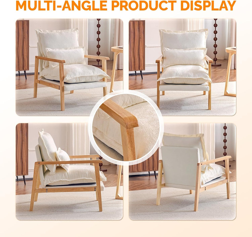 VINGLI Mid-Century Modern Cloud Accent Armchair with Lumbar Pillow, 6.3'&...