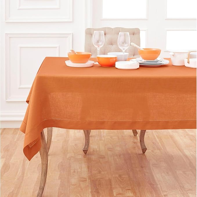 Solino Home Linen Tablecloth 60 x 90 Inch - Classic Hemstitch 100% Pure Linen...