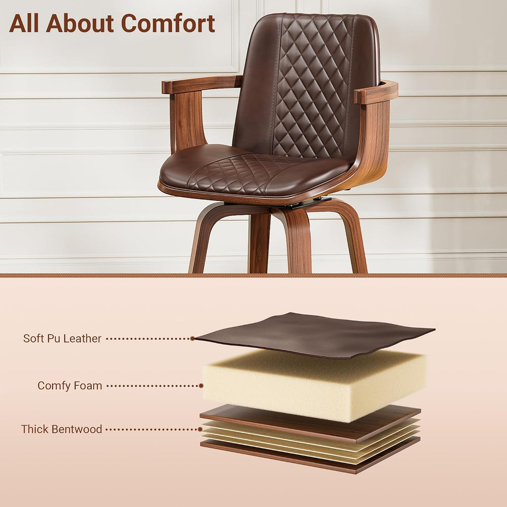REONEY Barstools Set of 1, 26inch Counter Height Swivel Bar Chairs, Brown