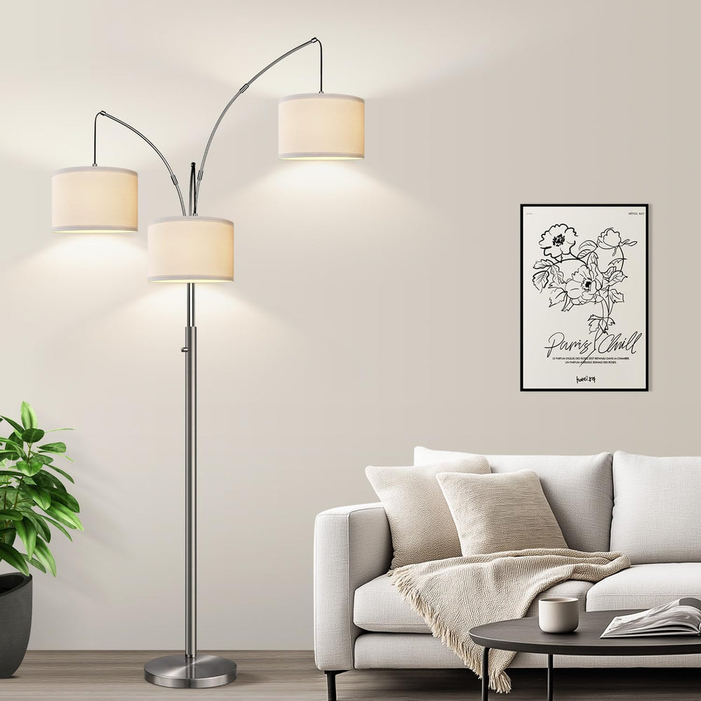 Dimmable Floor Lamp, 3 Lights Sliver Arc Floor Lamp, Modern Tall Standing Tre...