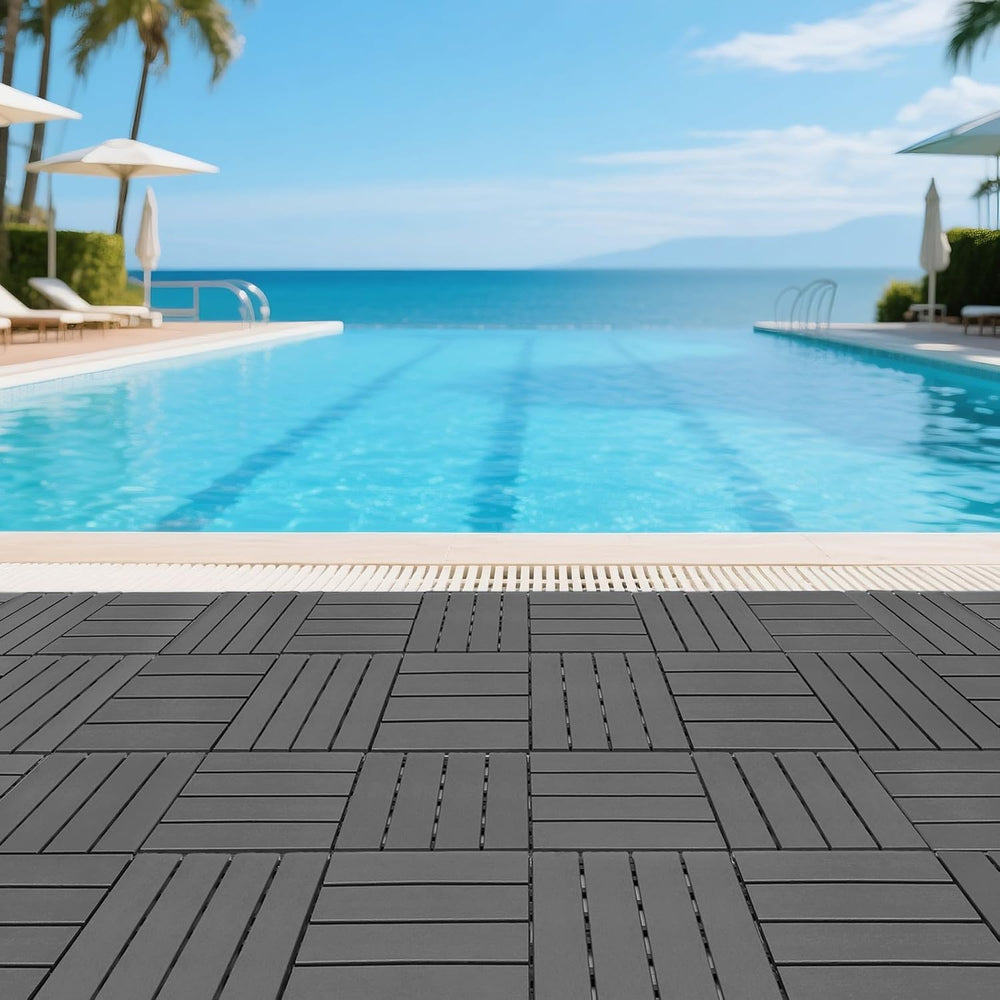 44 Pack Interlocking Deck Tiles, 12"x12" Waterproof Plastic Patio F...