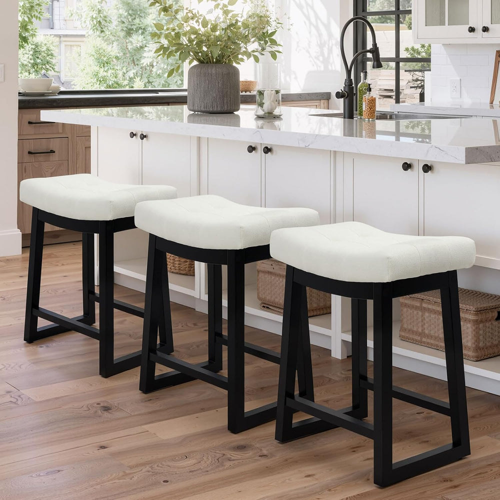 Counter Height Bar Stools Set of 3, 24 Inch Backless Upholstered Counter Stoo...