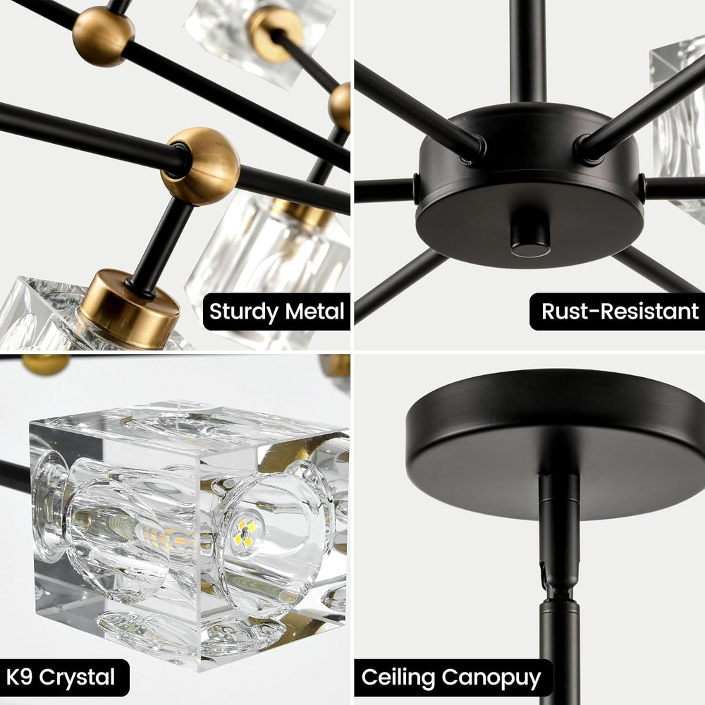 Sputnik Crystal Chandelier with 12-Light, Modern Light Fixture