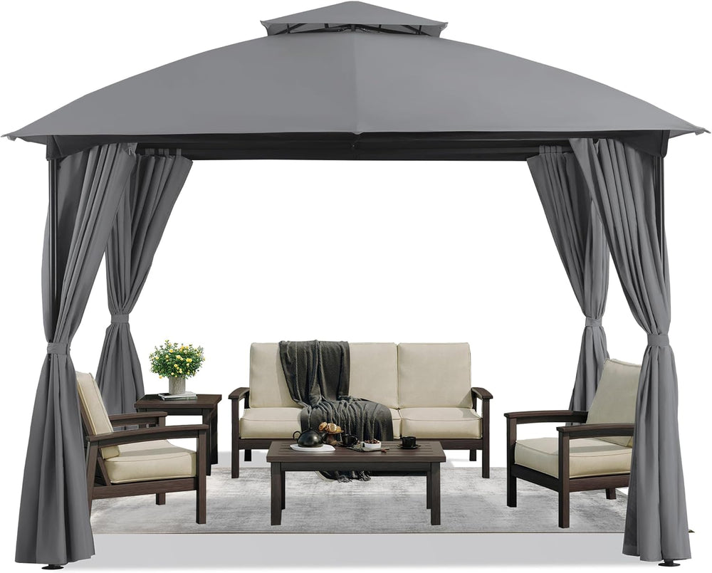 LAUSAINT HOME 10x10 Patio Arc Gazebo Outdoor Canopy Tent with Curtains, Soft ...