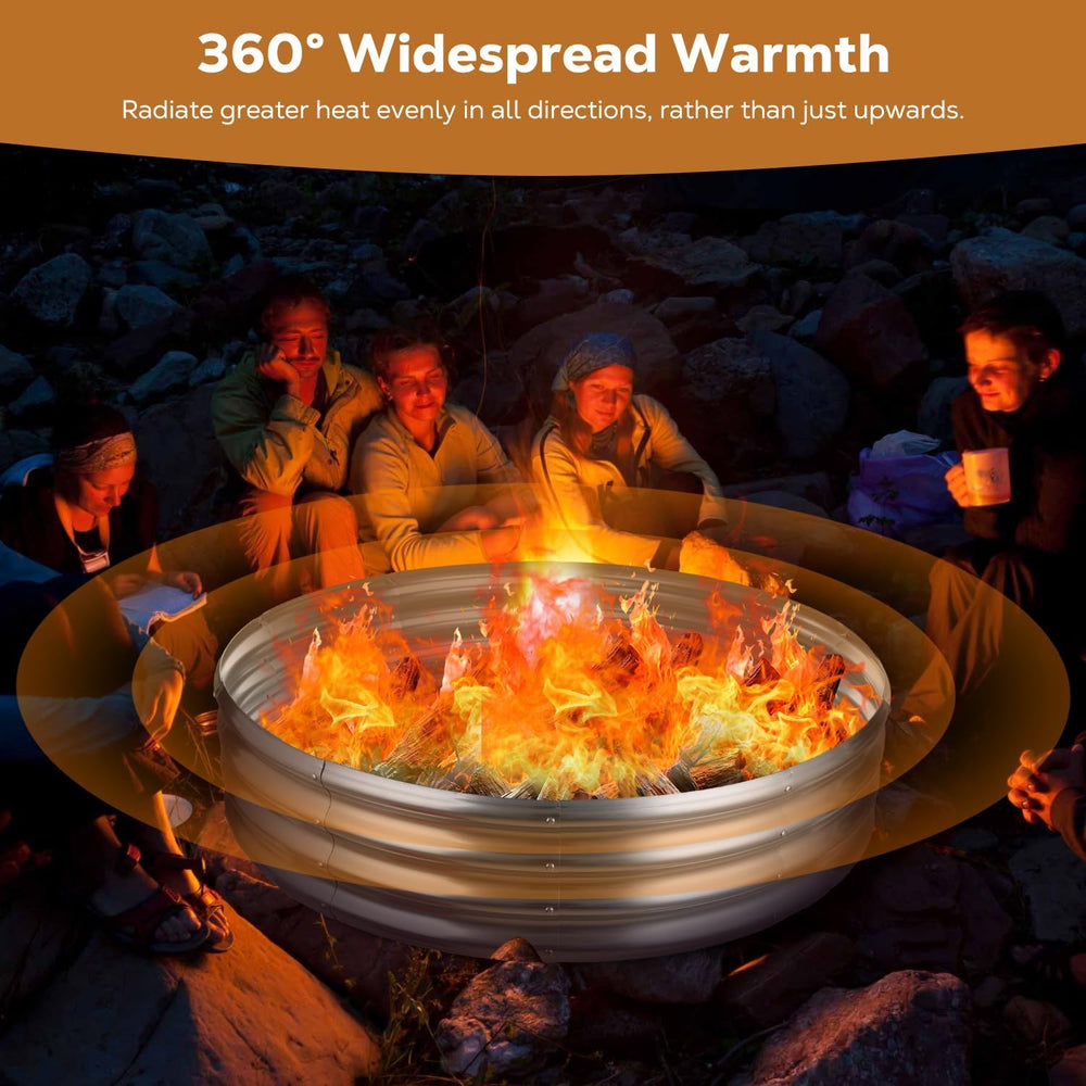 Raynesys 36" Round Galvanized Fire Pit Ring for Outdoor Wood Burning Silver