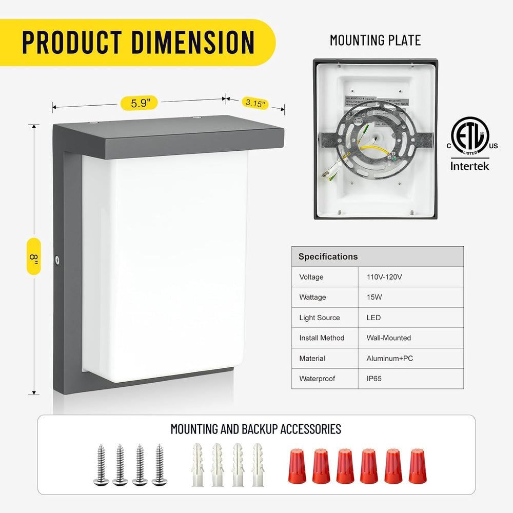 Outdoor Wall Lights, 15W Integrated LED, 3CCT Selectable, IP65 ETL