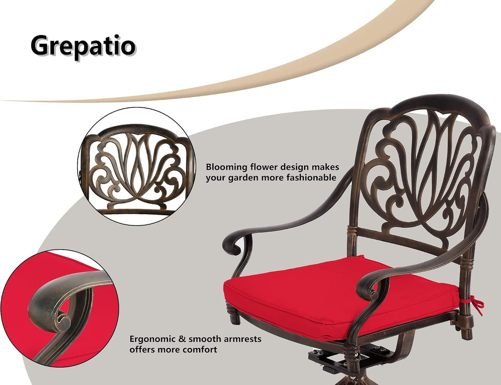 Grepatio 5 Piece Cast Aluminum Patio Dining Set, Outdoor Furniture Set with 4...