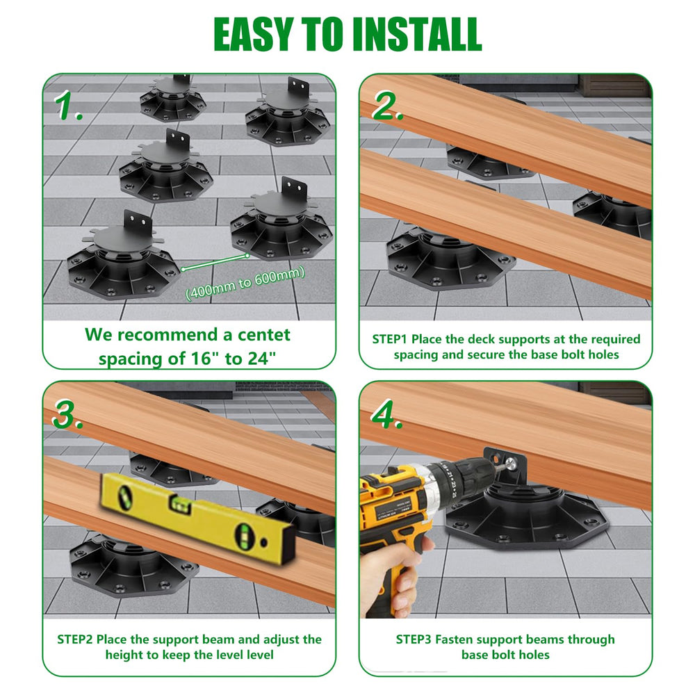 12Pack Adjustable Deck Support Pedestal Deck Foundation Base Support，Used for...
