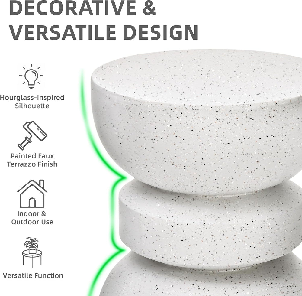 18" Outdoor Side Table, Modern Hourglass Garden Stool,Terrazzo-Look