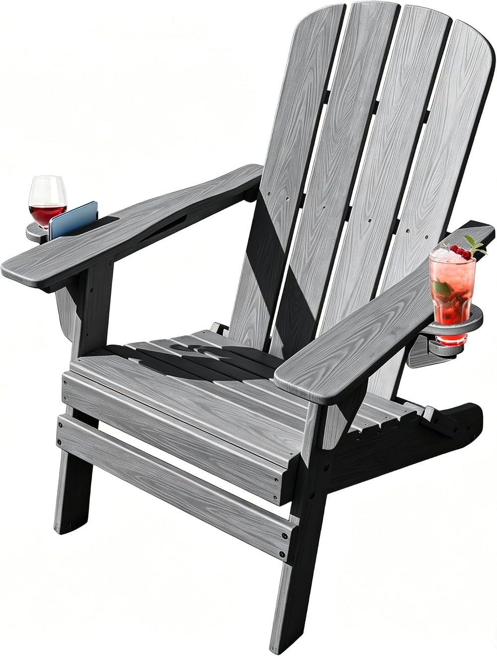 Folding Adirondack Chairs with Cup Holder, Adjustable Reclining Back Chair