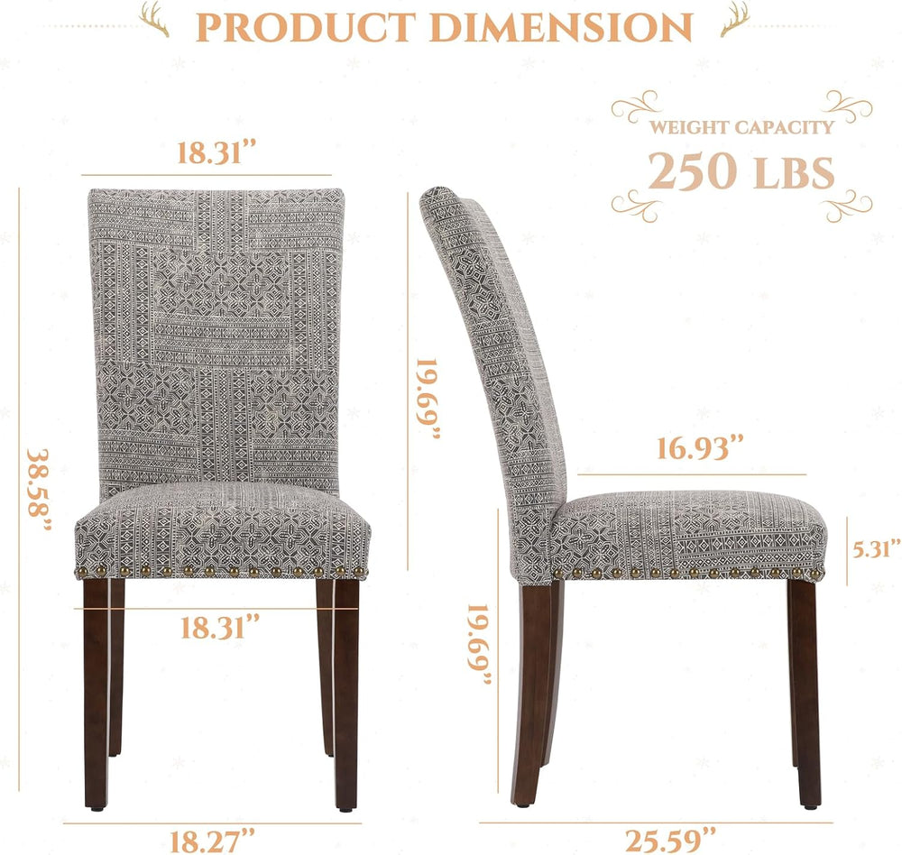 Parsons Dining Chairs Set of 2, Upholstered Nailhead Dining Room Kitchen Side...