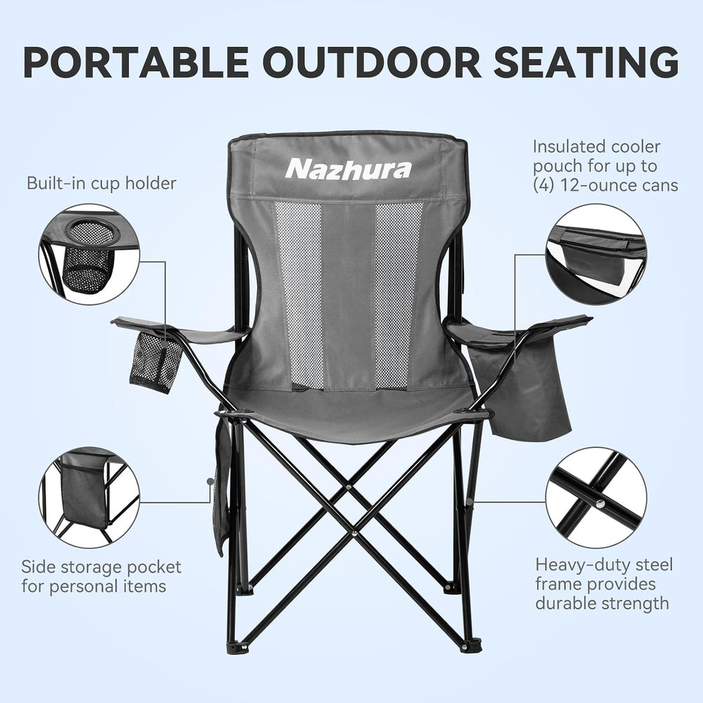 Nazhura 2 Pack Outdoor Camping Chairs Folding/Foldable/Portable with Cooler P...