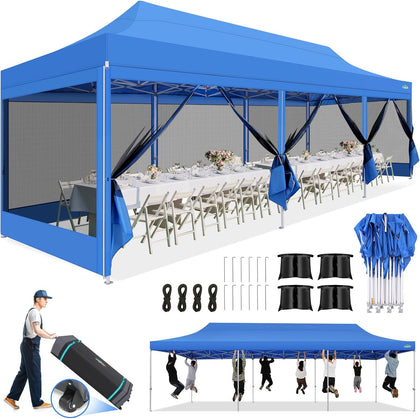 COBIZI 10x30 Heavy Duty Pop Up Canopy Tent, Removable Mesh Sidewalls