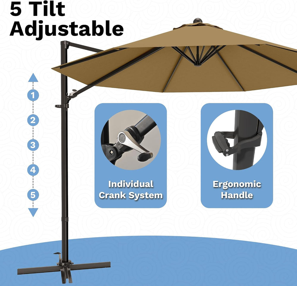 Devoko 10ft Cantilever Patio Umbrella, Round Large Outdoor Umbrella with 360-...