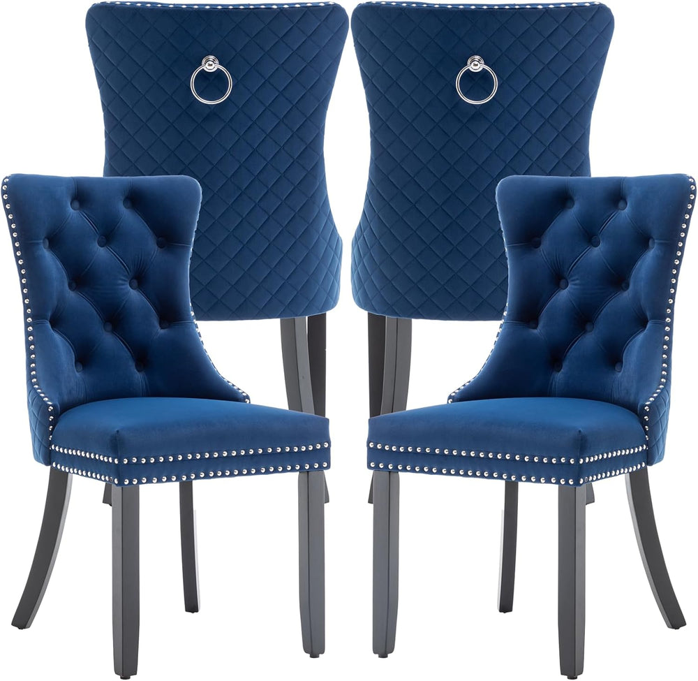 Velvet Dining Chairs Set of 4, Upholstered Dining Room Chairs with Nailhead T...
