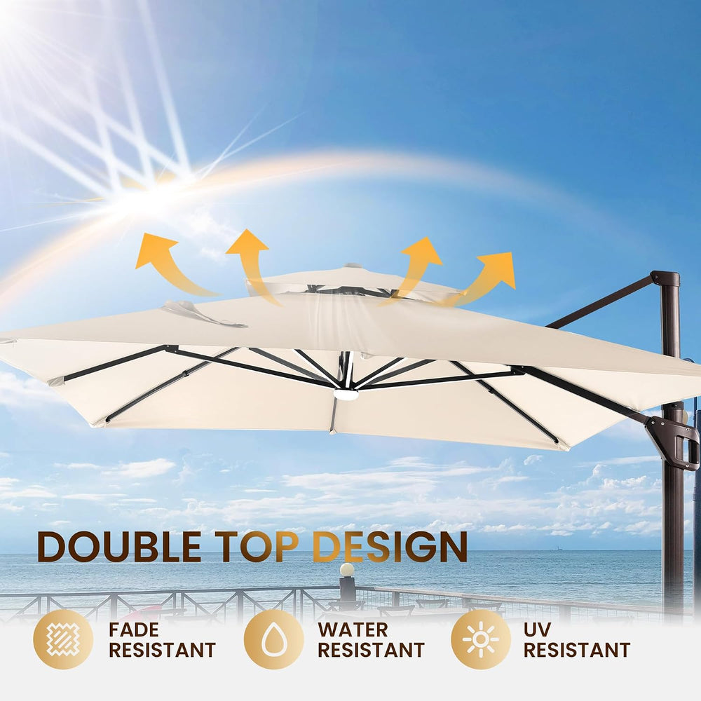 10 X 13 FT Cantilever Patio Umbrella Outdoor with Lights & Base