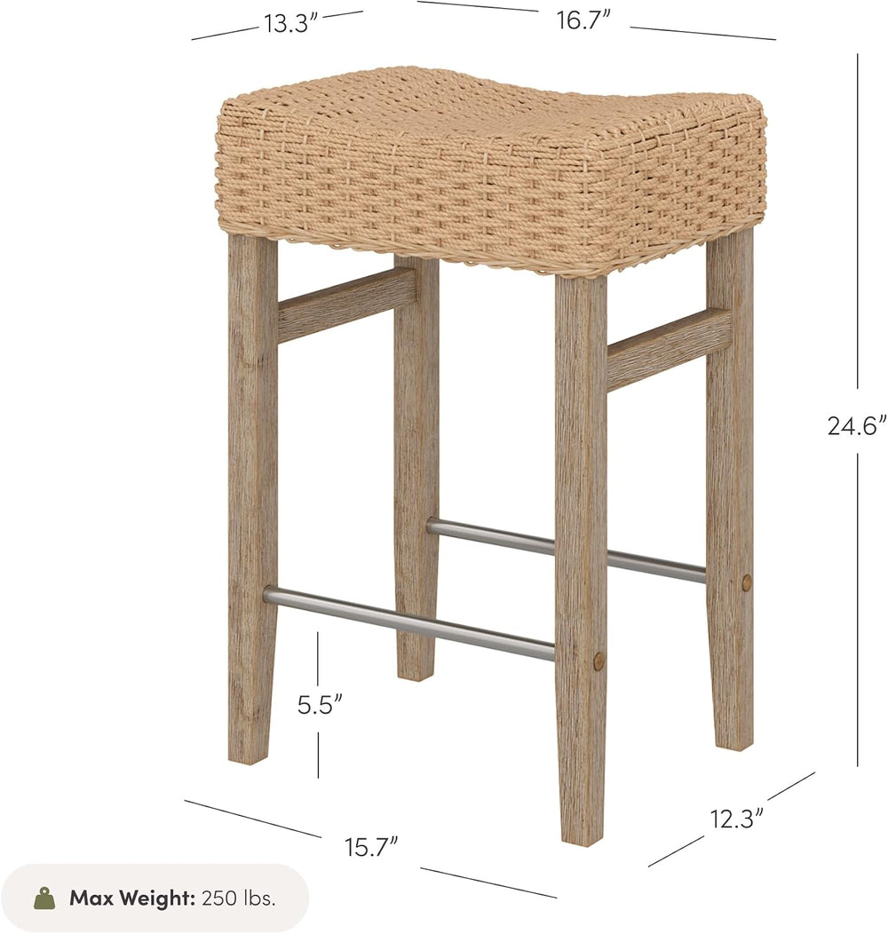Nathan James Harvey Rattan Bar Stool, Bohemian Counter Height Stool with Wove...