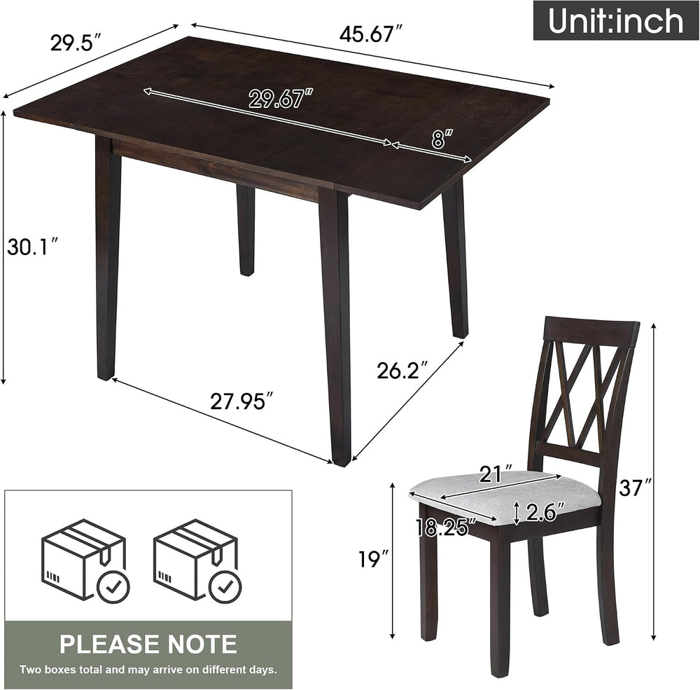 Merax Farmhouse Wooden Dining Set of 3, 45.6 inch Extendable Kitchen Table wi...