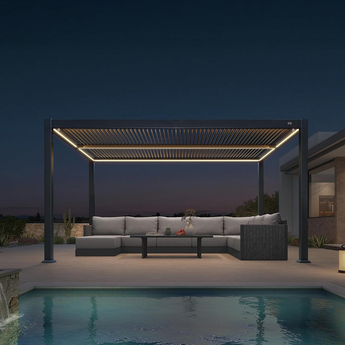 PURPLE LEAF 92KS Aluminum Pergola 11.5' x 15' with LED Strip Lights, Gray
