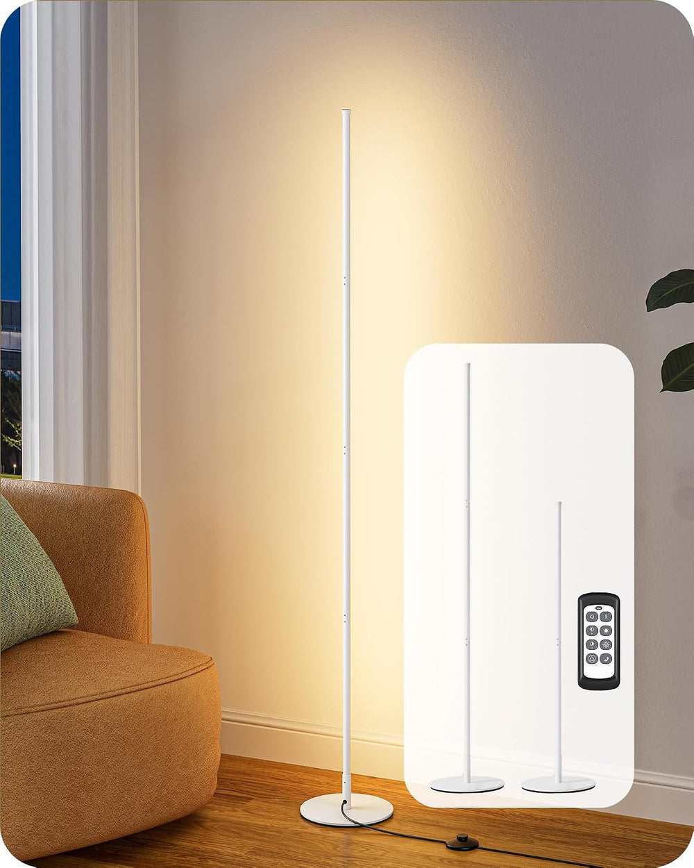 EDISHINE 59.8" Corner Lamp with Remote & 3 Height Settings, Dimmable...