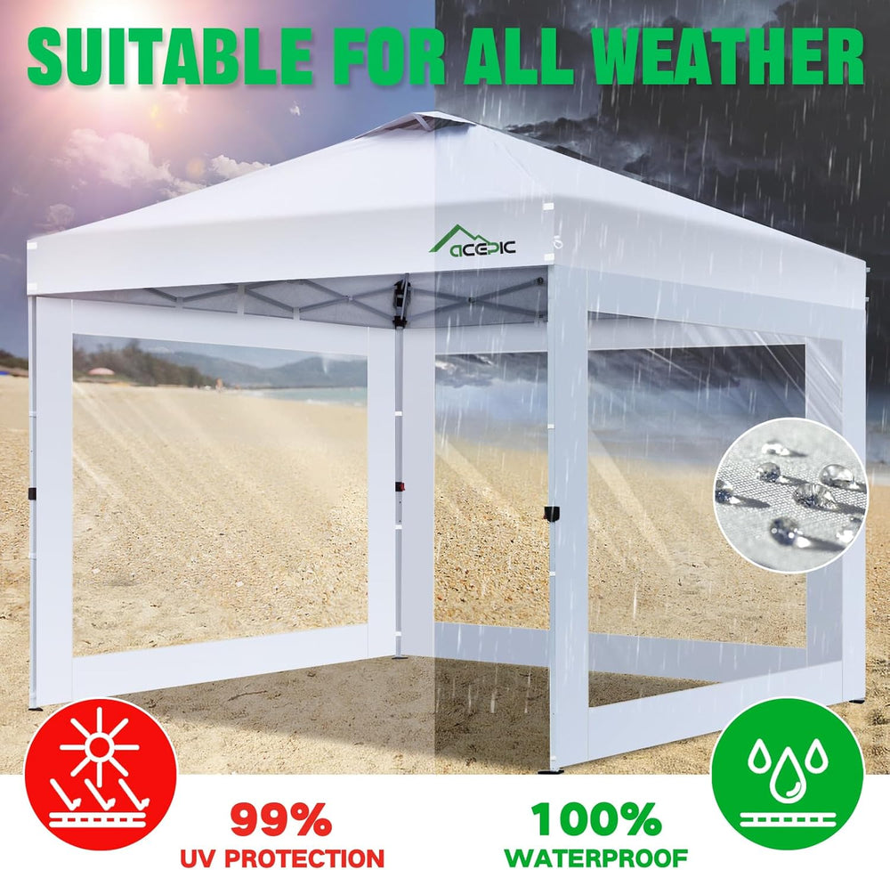 ACEPIC 10x10ft Clear Sidewalls for Canopy,White(3PCS, No Frame or Top)