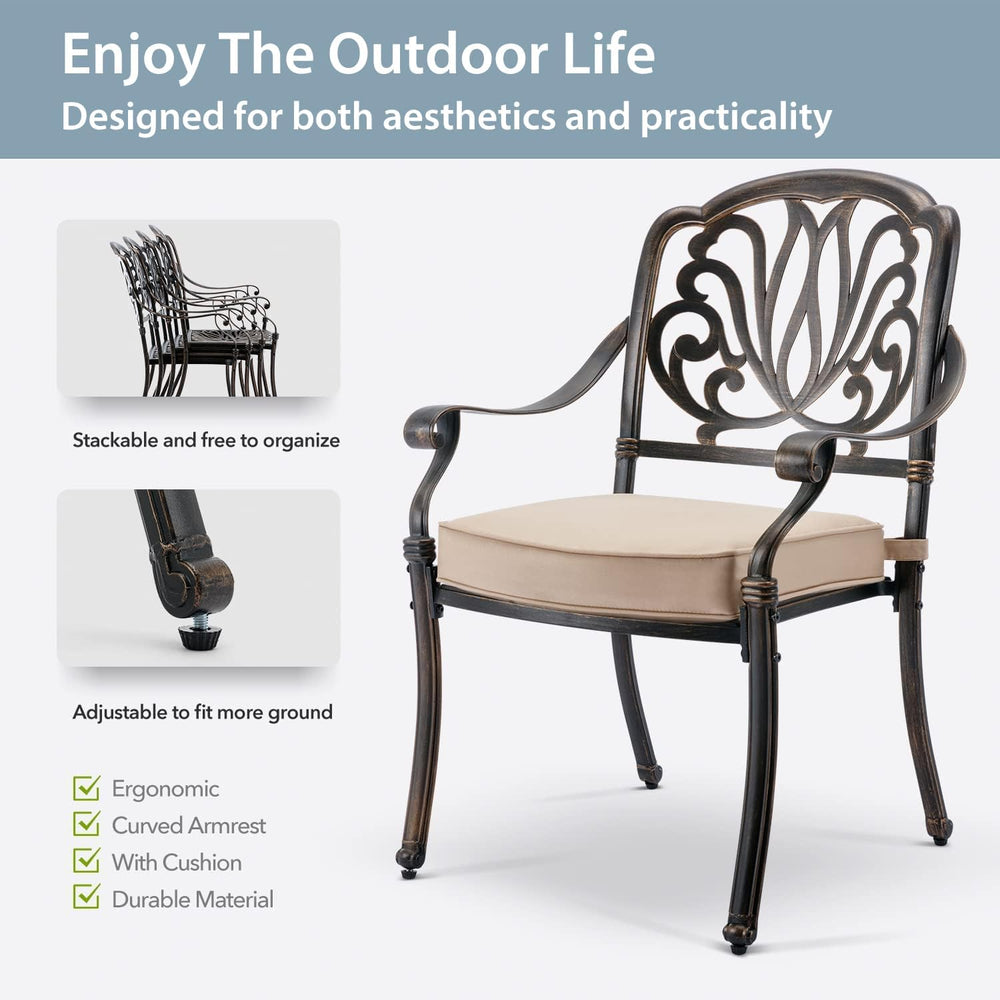 9-Pcs Cast Aluminum Patio Dining Set,87" Rectangular Table,Bronze