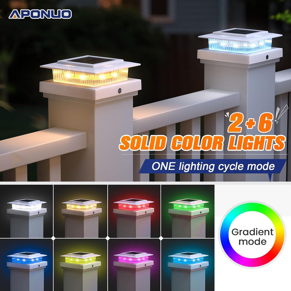 APONUO 12 Pack Solar Post Cap Lights Color Changing - 8 Solid Colors & Fl...