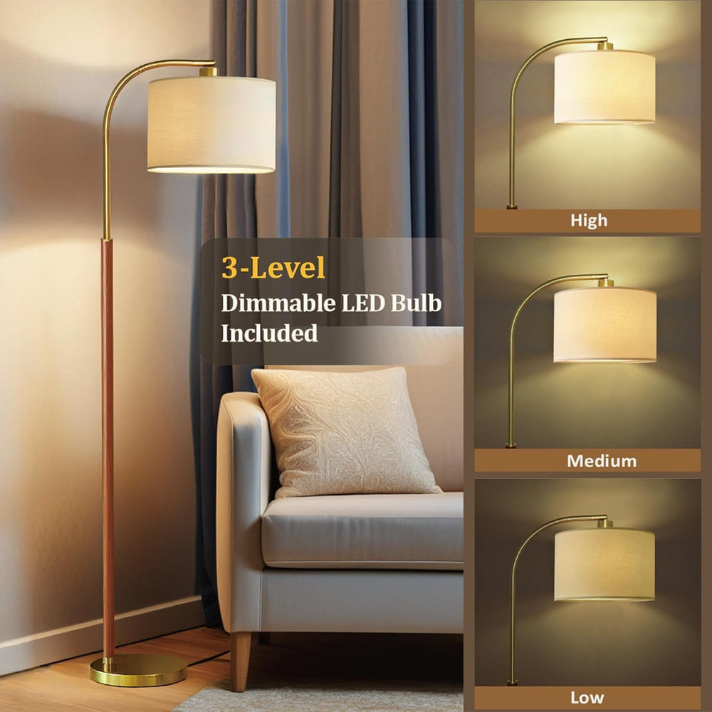 66” Walnut Gold Floor Lamp for Living Room, 1200 Lumens 3-Level Brightness Ar...
