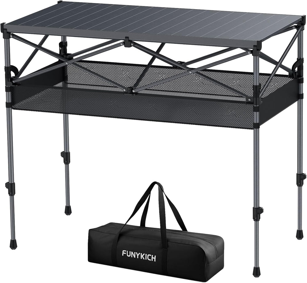 FUNYKICH Aluminum Folding Camping Table, 2 Height Adjustable 34.2''&a...