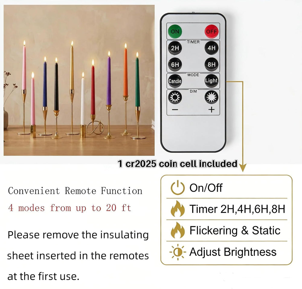 Navy Blue Flameless Taper Candles LED Candlesticks with Remote Set of 12