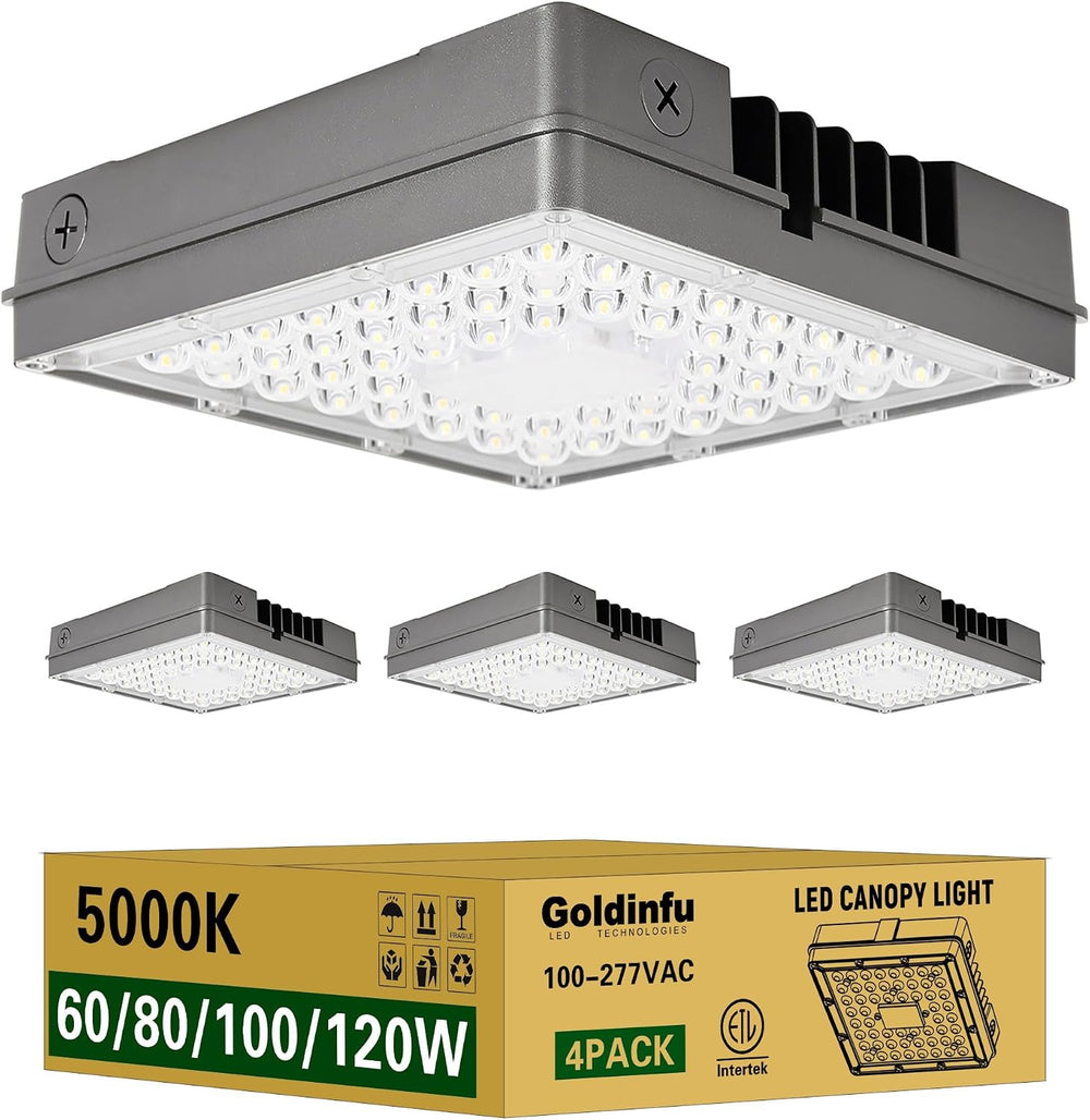 120W LED Canopy Light 4Pack, 60W/80W/100W/120W Selectable 5000K 150LM/W ETL