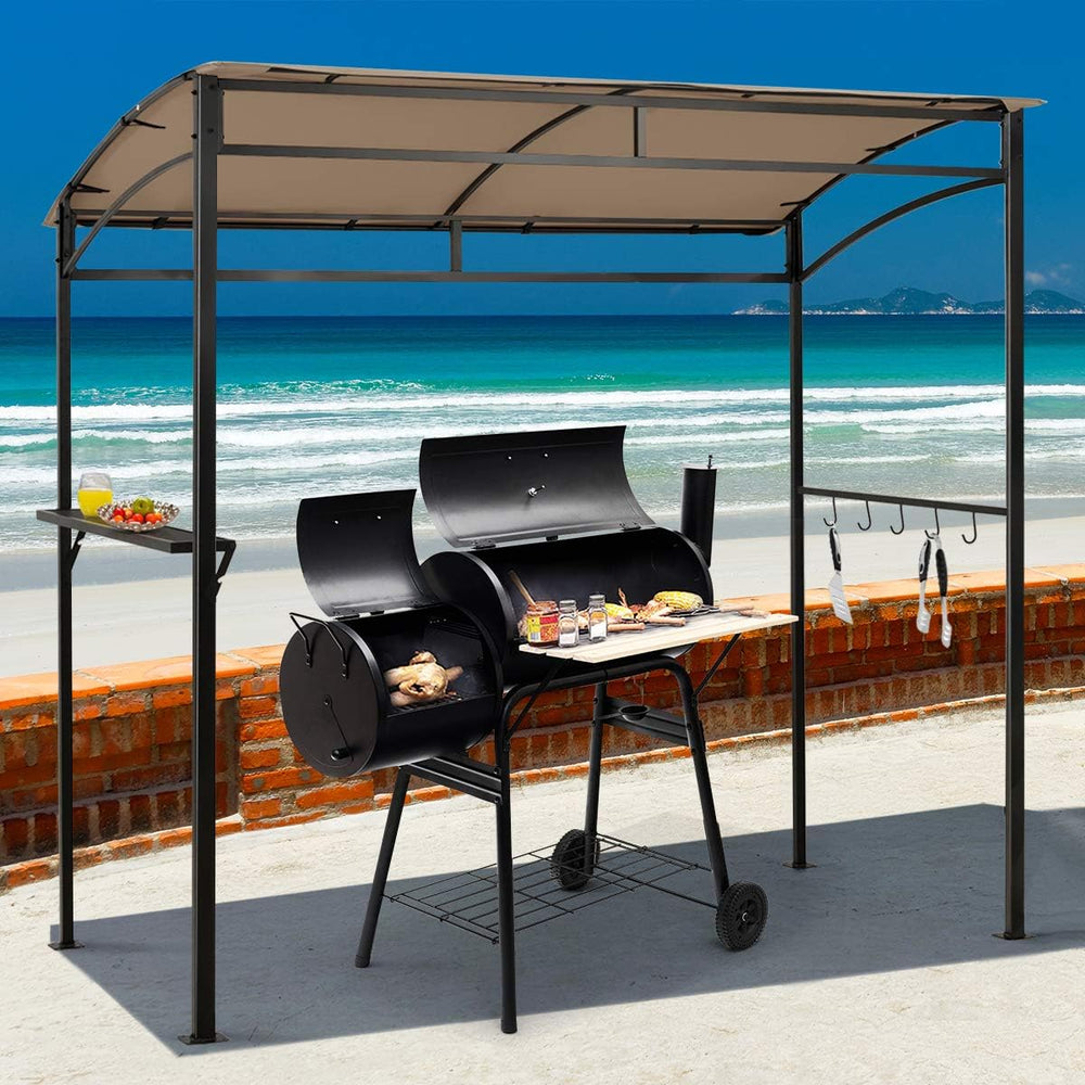 Tangkula 7ft Patio Grill Gazebo with Serving Shelf and Storage Hooks,Coffee