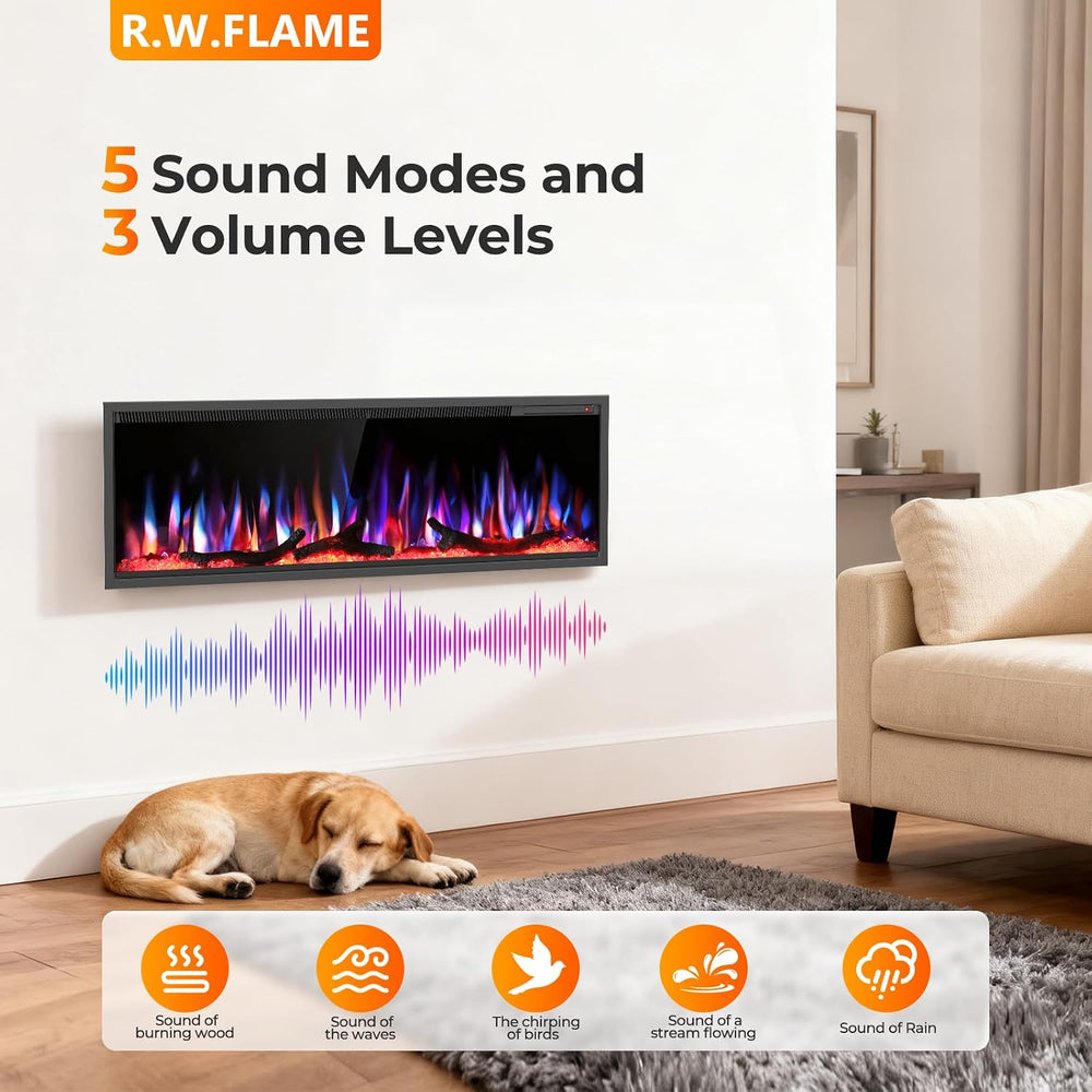 R.W.FLAME 50" Recessed and Wall Mounted Smart Electric Fireplace, Alexa/...